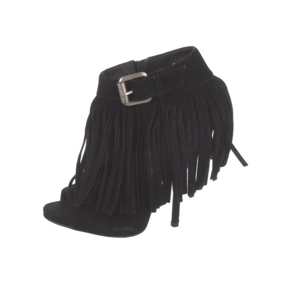 Giuseppe  Zanotti Suede Ankle Boots Black Peep-Toes with Fringe Size 36.5EU - Picture 3 of 7